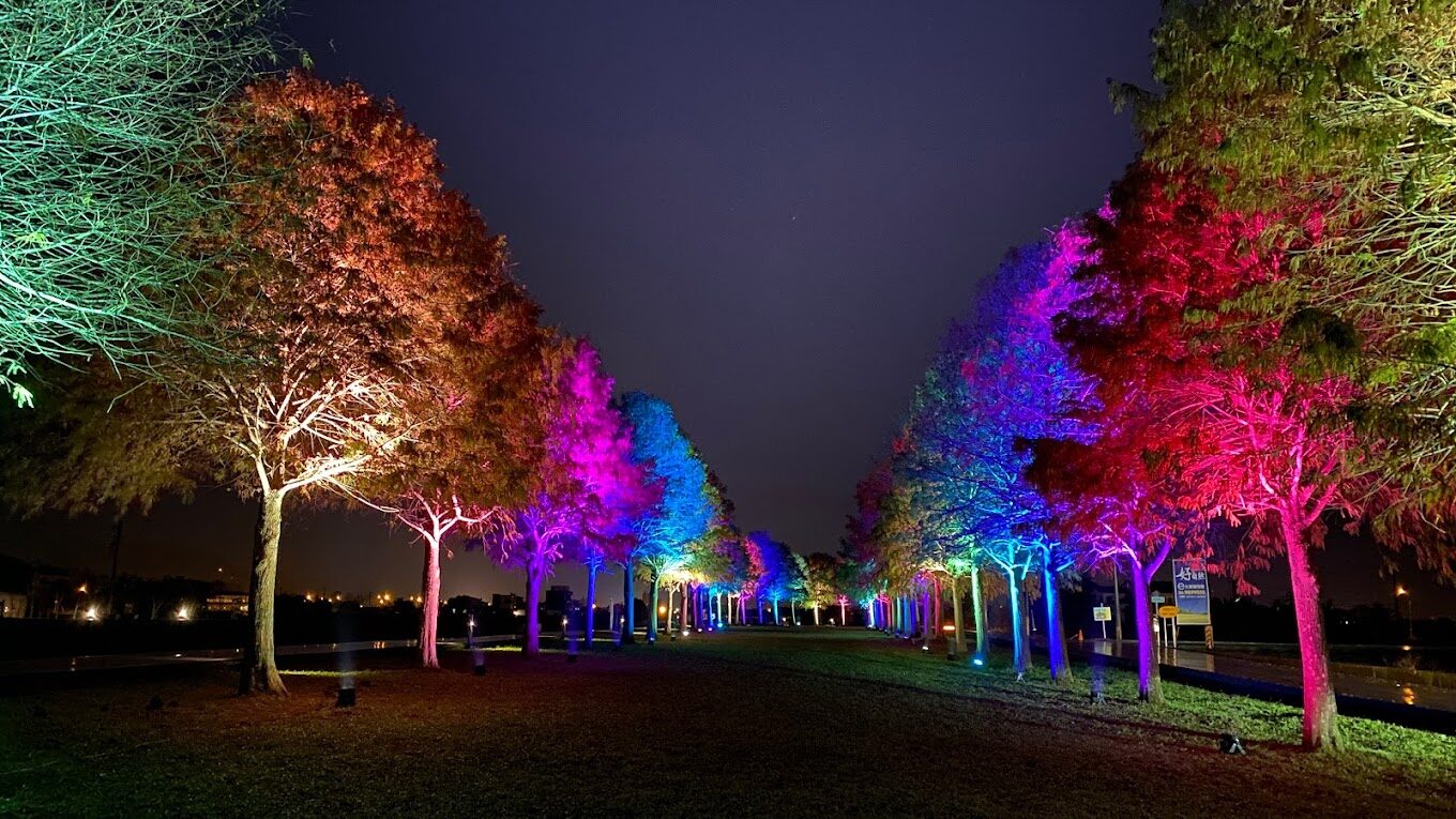 宜蘭三星落羽松大道沿著安農溪畔延伸，景色壯觀