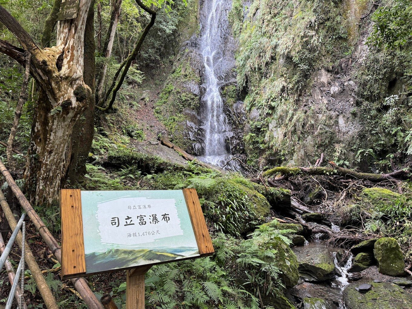 司立富瀑布水流湍急，周圍綠意盎然