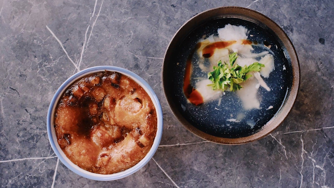 台南富盛號碗粿與魚羹湯套餐，傳統風味濃厚