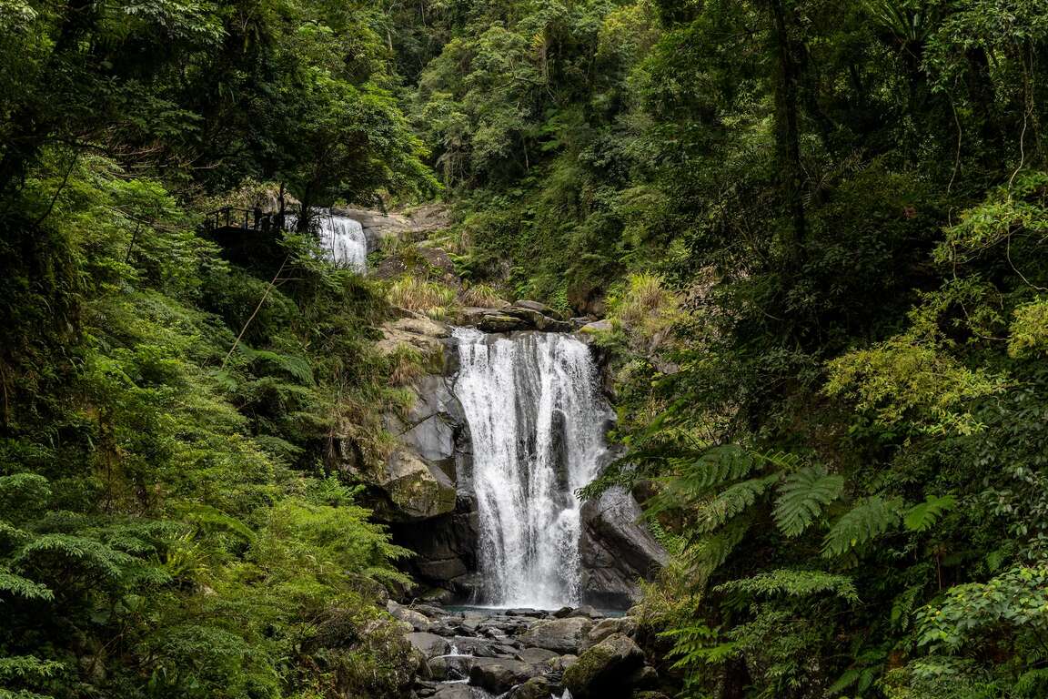 從烏來走進內洞國家森林遊樂區沿溪谷觀瀑步道慢慢前行，在水聲與森林氣息裡遇見瀑布群