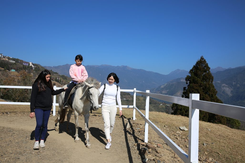 遊客在專人引導下體驗騎馬樂趣