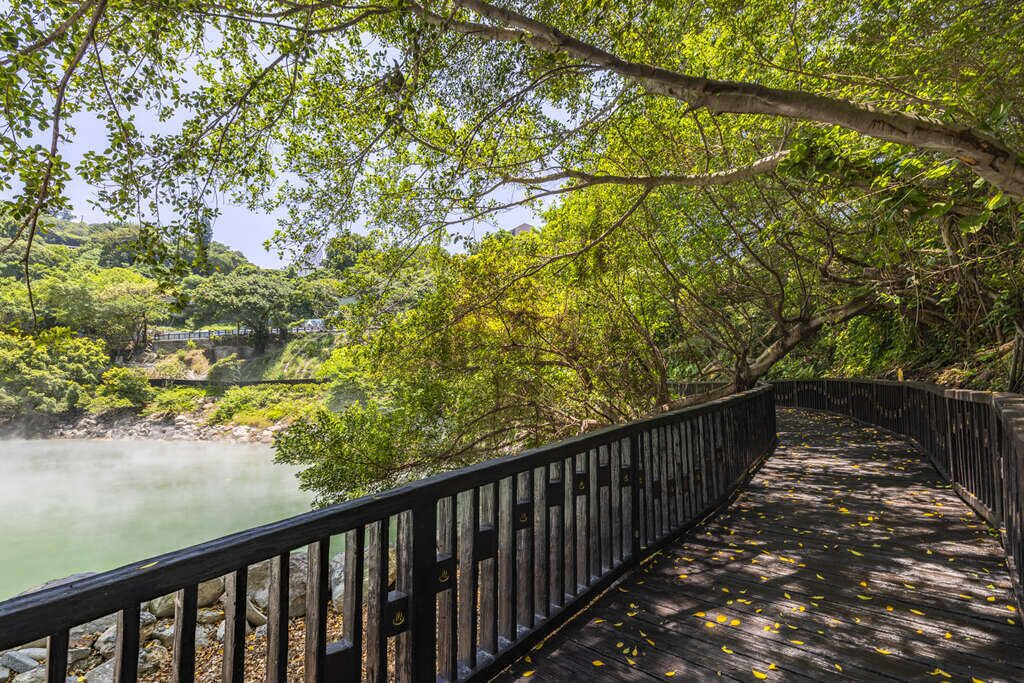 沿著新北投的石板路走向地熱谷，感受青綠泉池與薄霧一起湧上的大地暖意