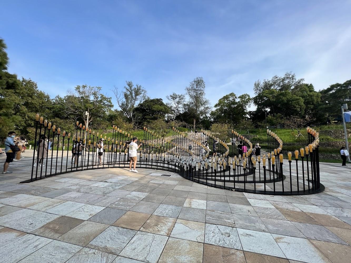 粉嫩的河津櫻在新竹公園步道兩側盛開，遊客絡繹不絕