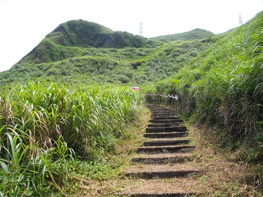 秋天的貂山古道芒花飛舞，在夕陽映照下展現出豐富的層次美感。