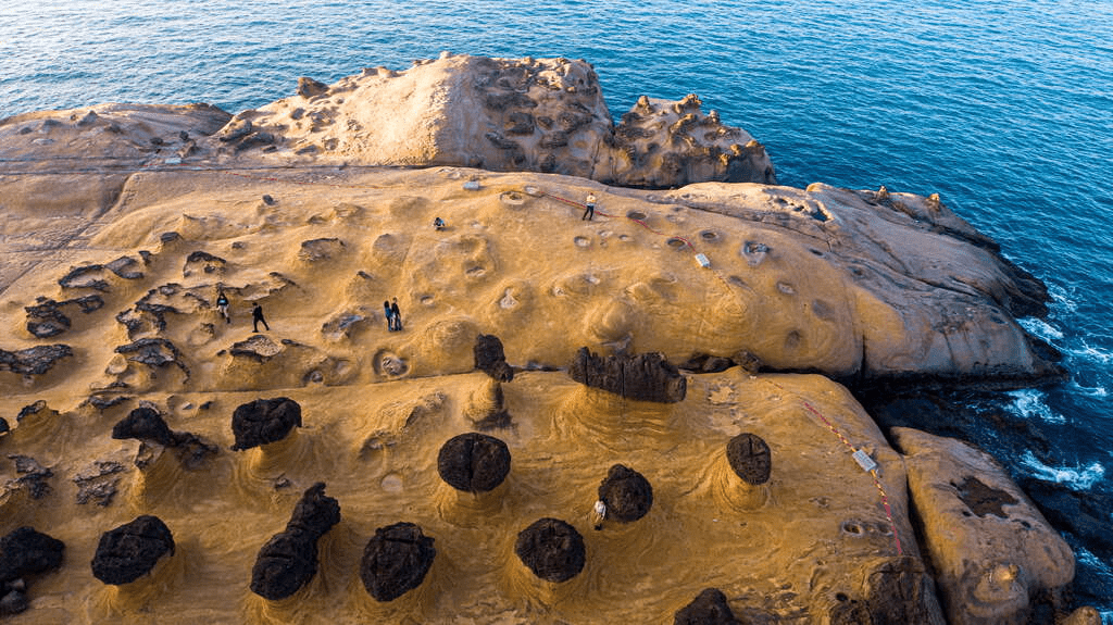 在野柳女王頭前靜靜停留，讓海蝕地形與浪濤聲陪你一段屬於歲月的故事