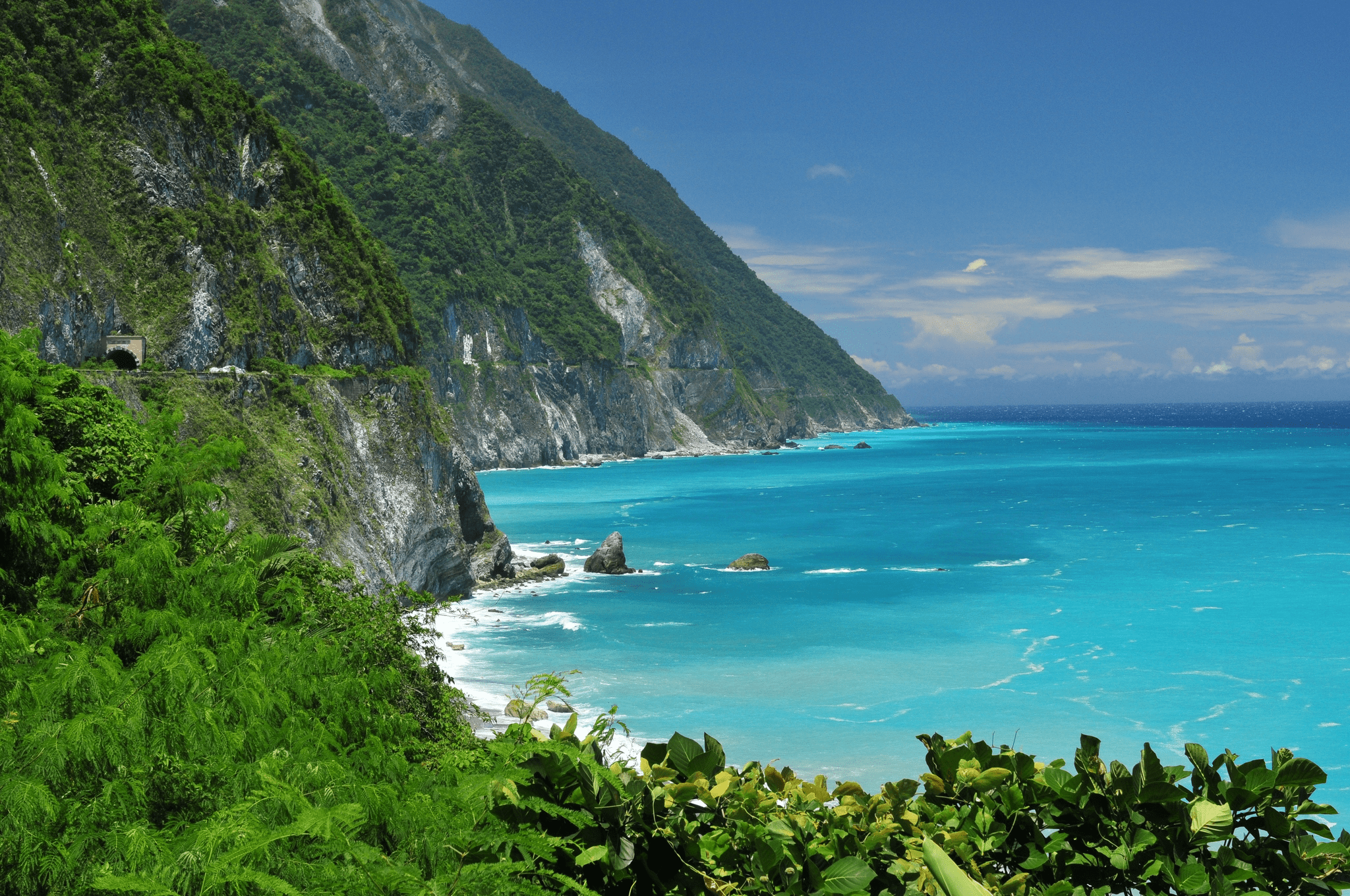 觀景平台上旅人眺望斷崖與海洋，享受靜謐時刻