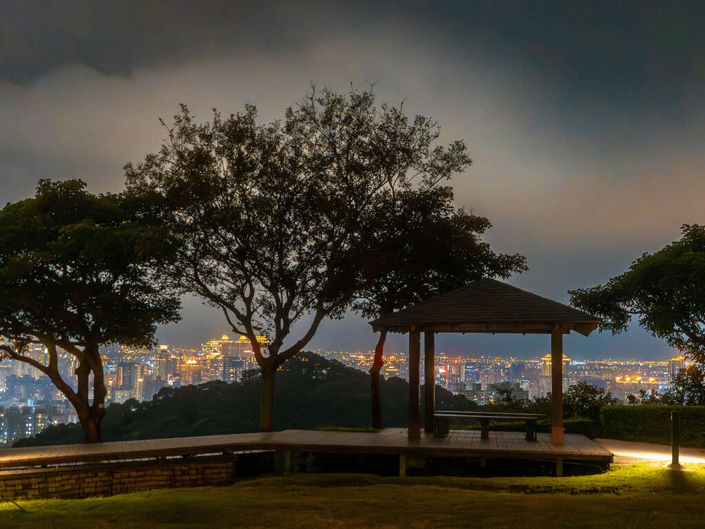 虎頭山環保公園擁有開闊的草地與無遮蔽的夜景視野