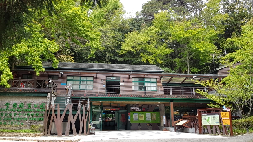 森林中的木造遊客中心建築