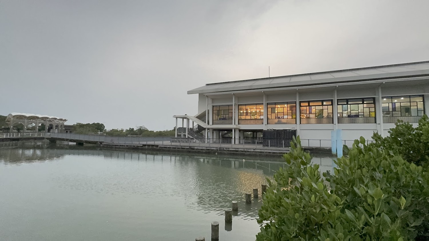 水岸旁的漂浮綠洲咖啡建築外觀