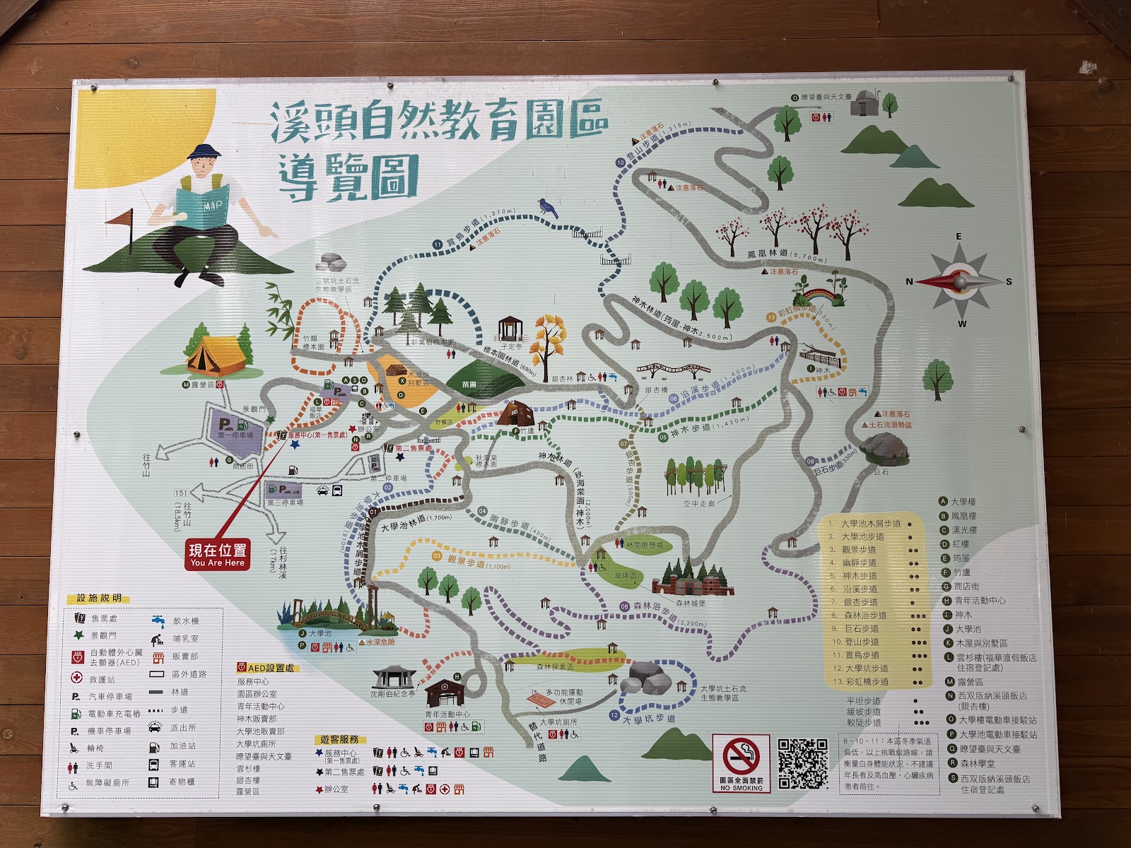 溪頭自然教育園區導覽圖，標示各主要景點步道位置
