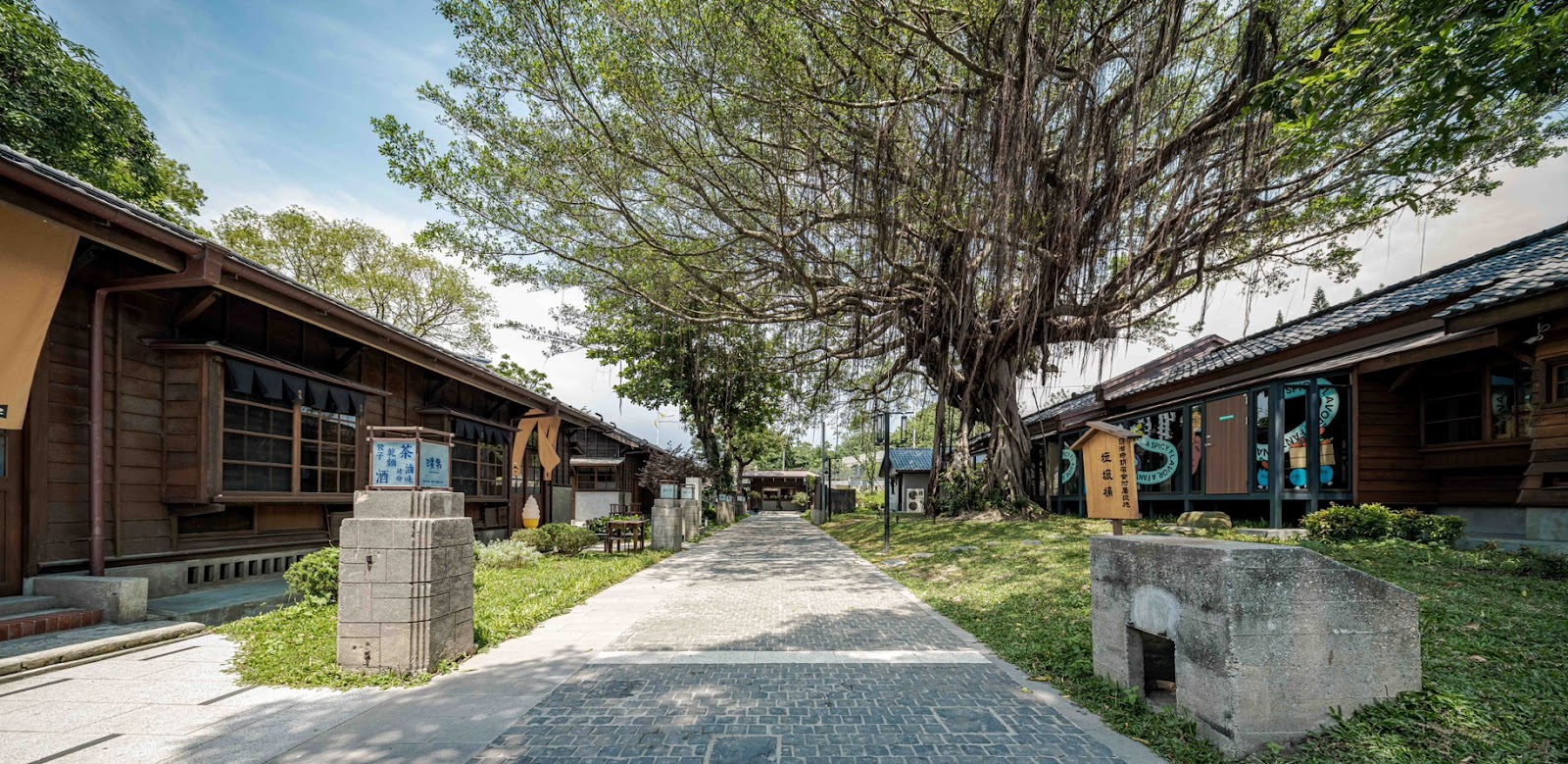 松園別館日式木造建築石板步道大榕樹