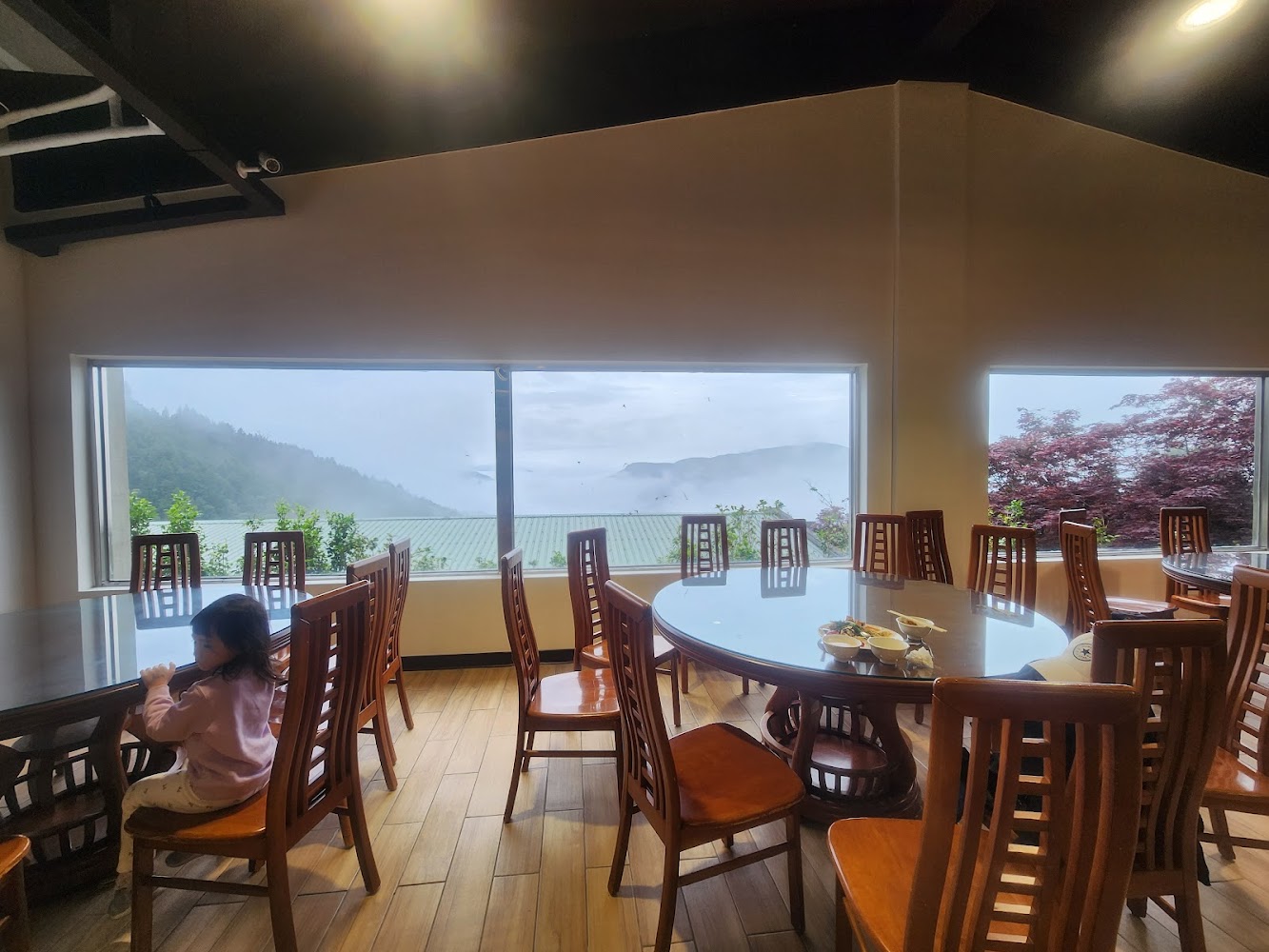 太平山莊餐廳窗景座位與山景