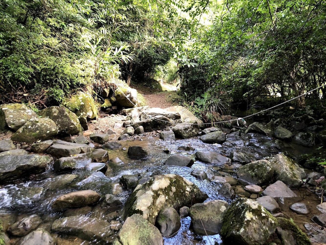 淡蘭古道灣潭段山溪與輔助繩索