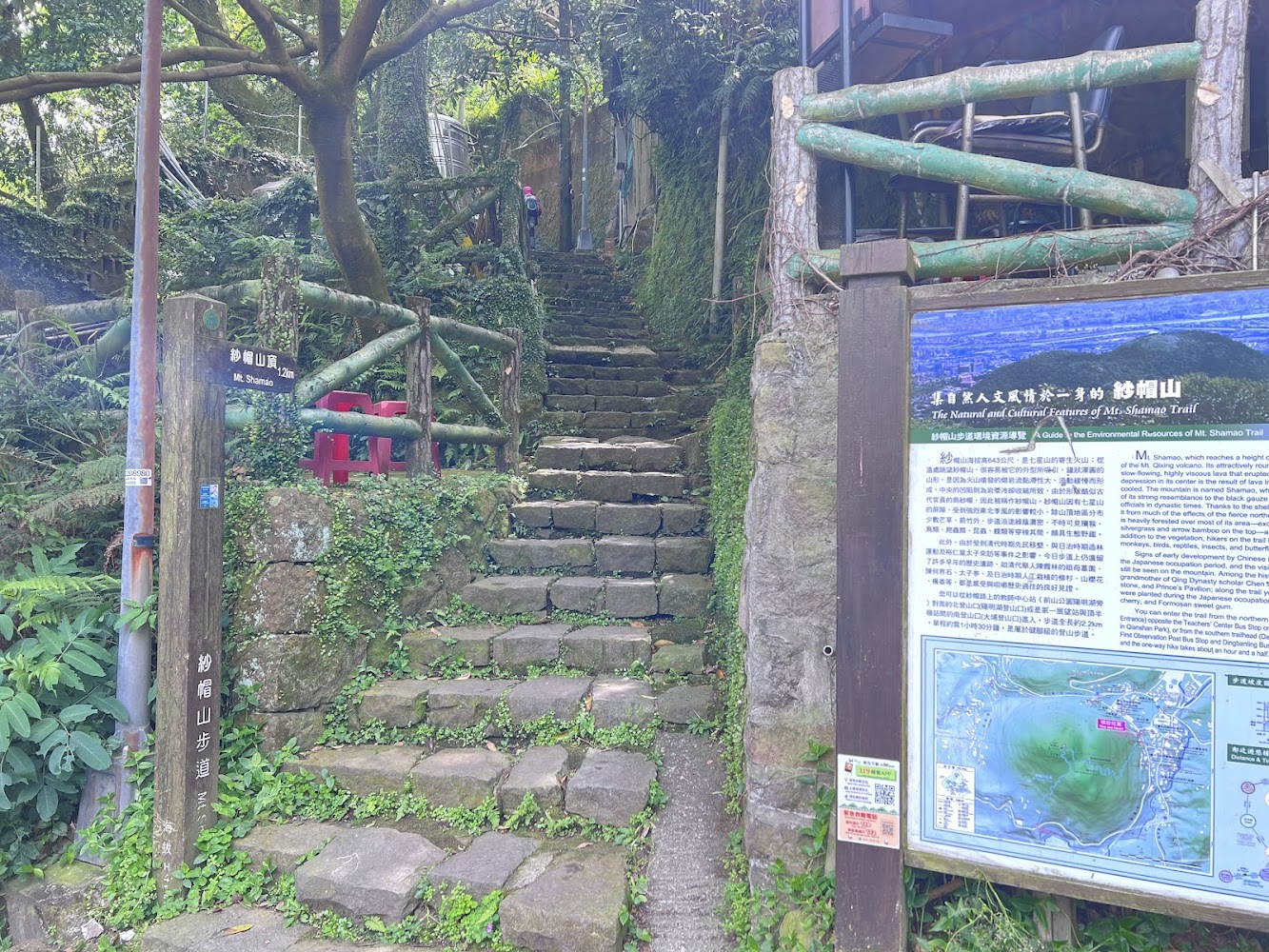 紗帽山步道解說牌與入口平台