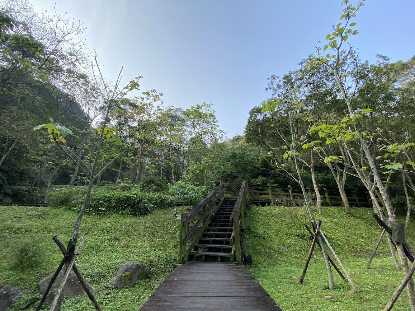 二叭子植物園木棧道階梯與綠地