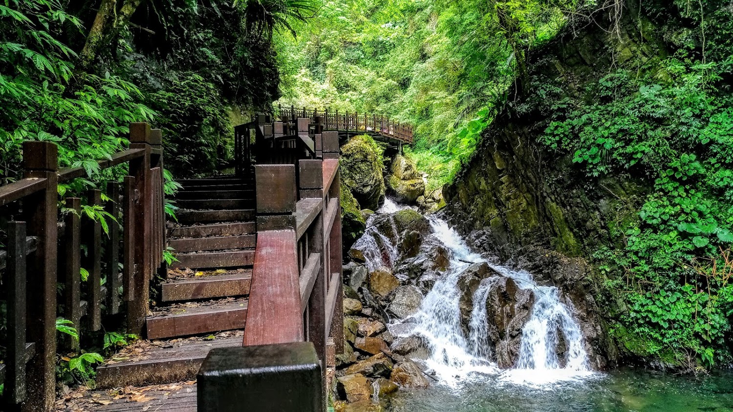 老鷹溪步道沿山坡蜿蜒的木棧道