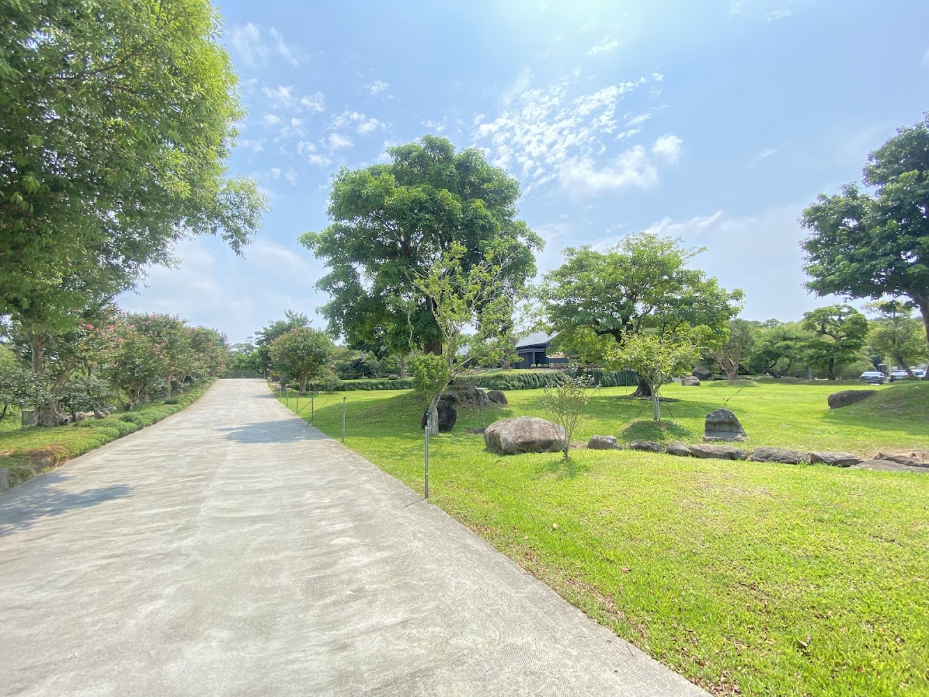 園區寬敞步道與草地景觀