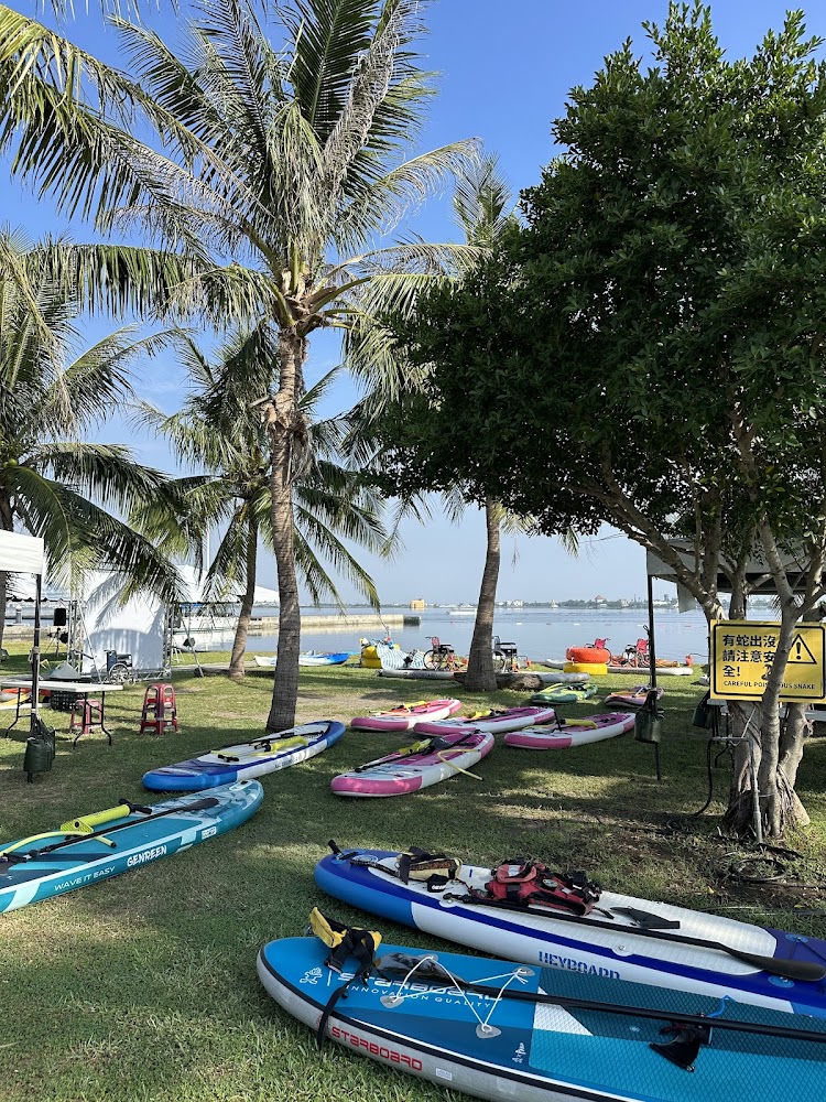 大鵬灣帆船基地草地上擺放多塊SUP板