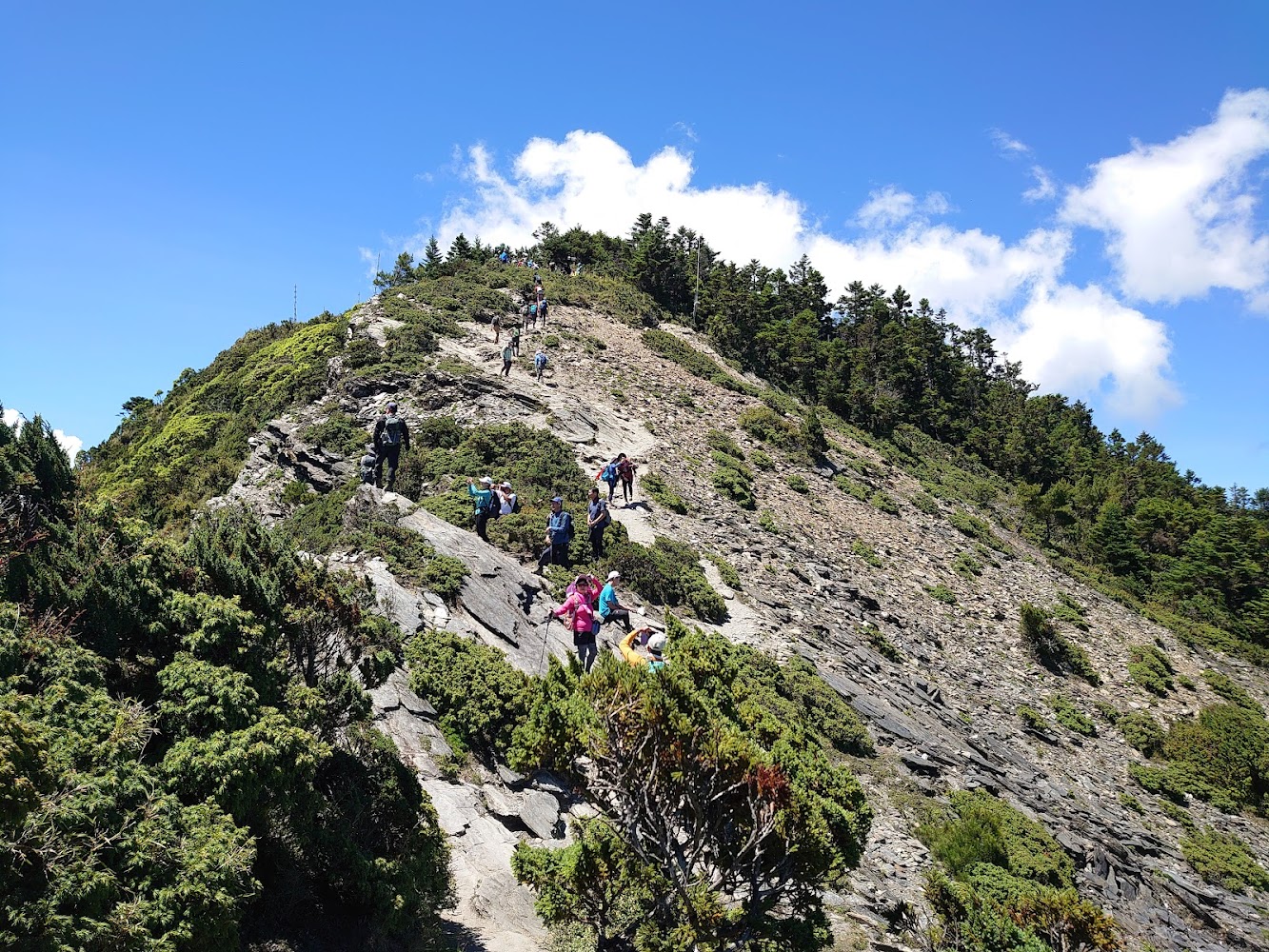 關山嶺山山脊步道上行走的登山客