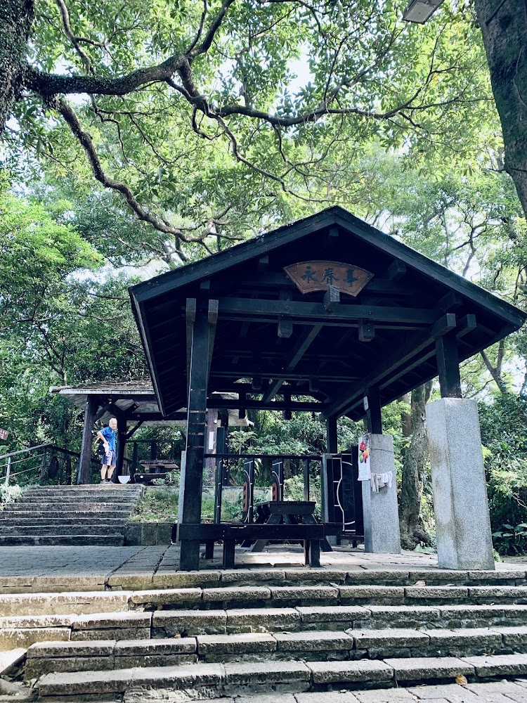 樹林間的涼亭與休憩長椅