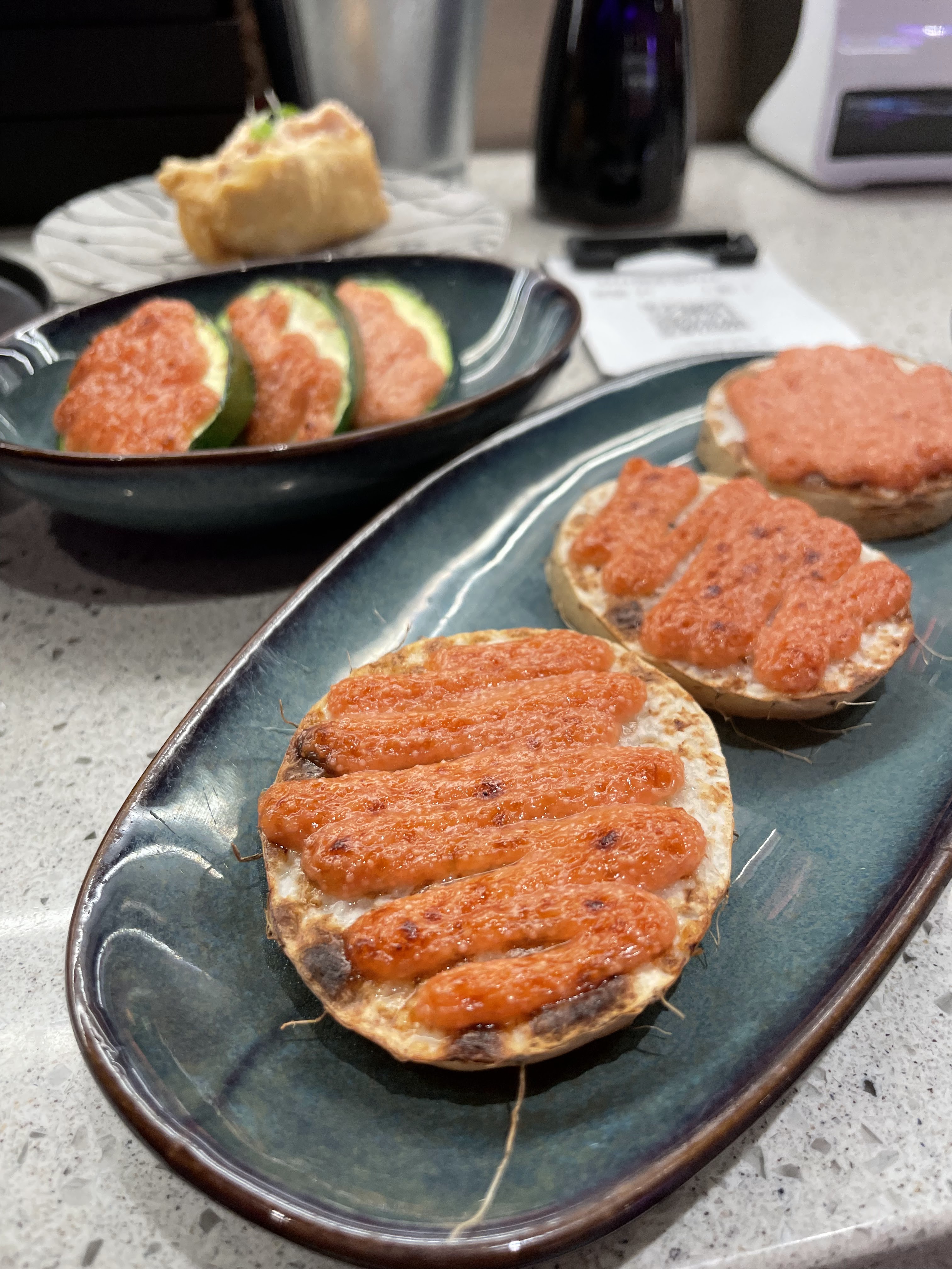 明太子小黃瓜 海鮮餅與豆皮壽司