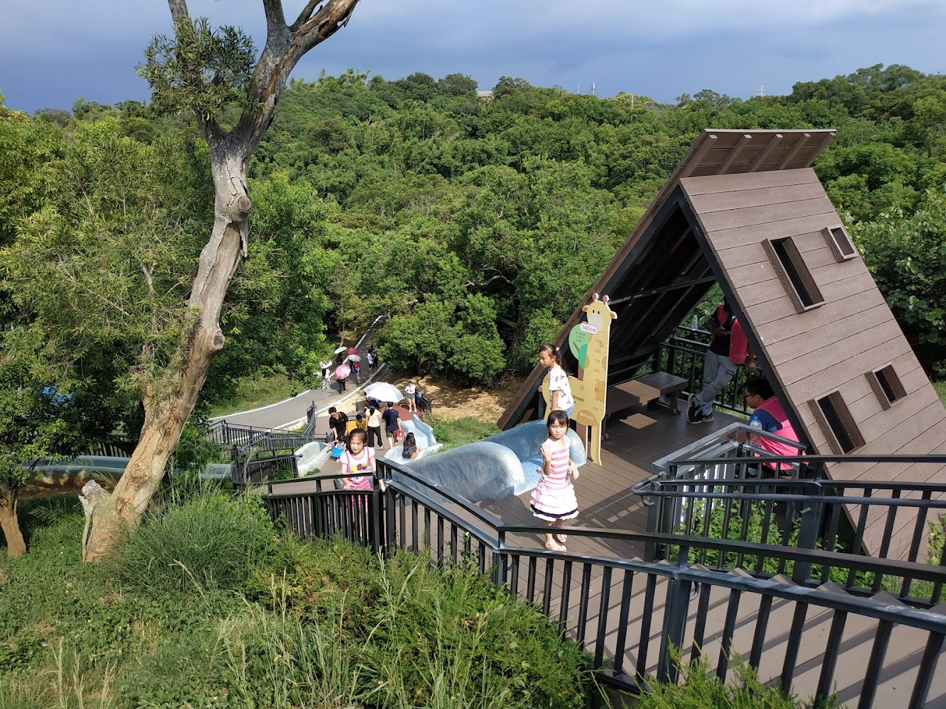 青青草原溜滑梯區與樹屋造景