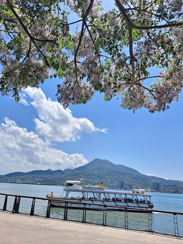 淡水河面與河岸春景視角