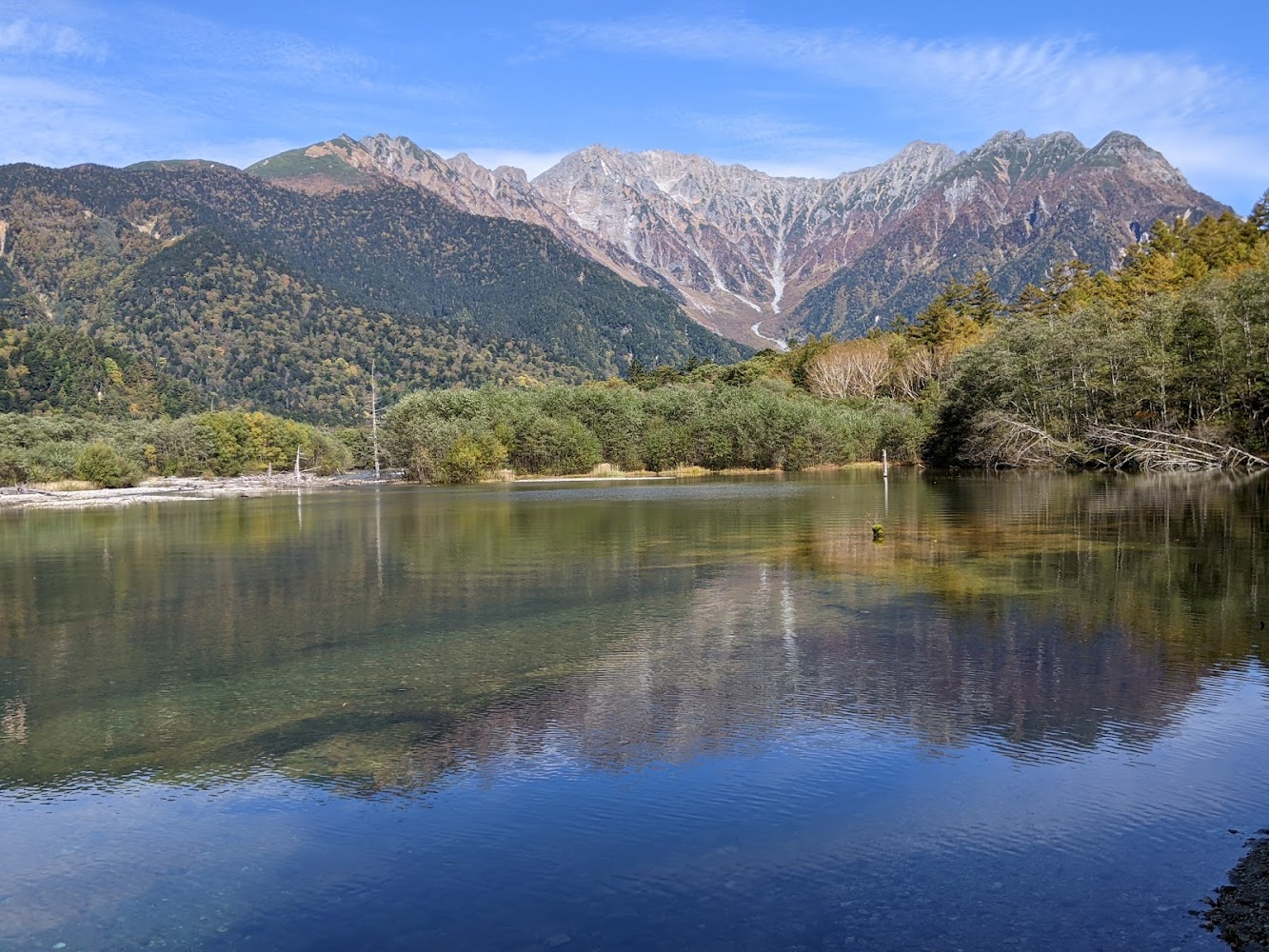 大正池湖面倒映群山