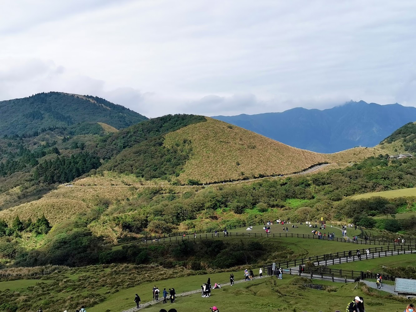 擎天崗山峰視角俯瞰草原與群山