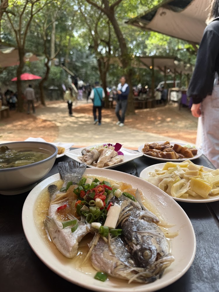 百年古厝客家餐廳一桌豐盛客家菜與戶外山林場景