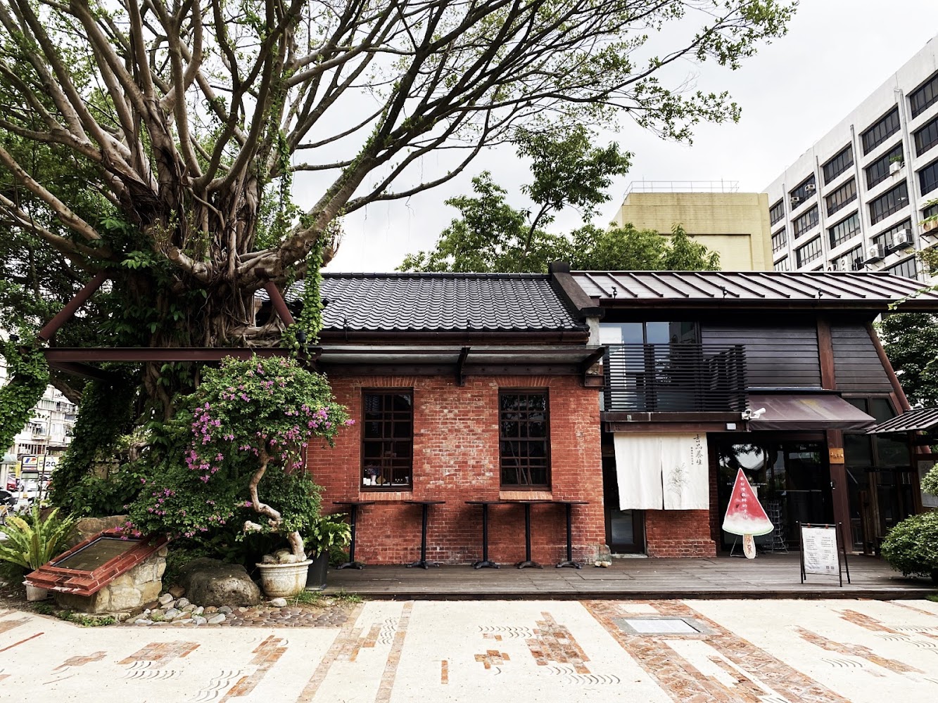台北刑務所遺址紅磚建築與大樹景色