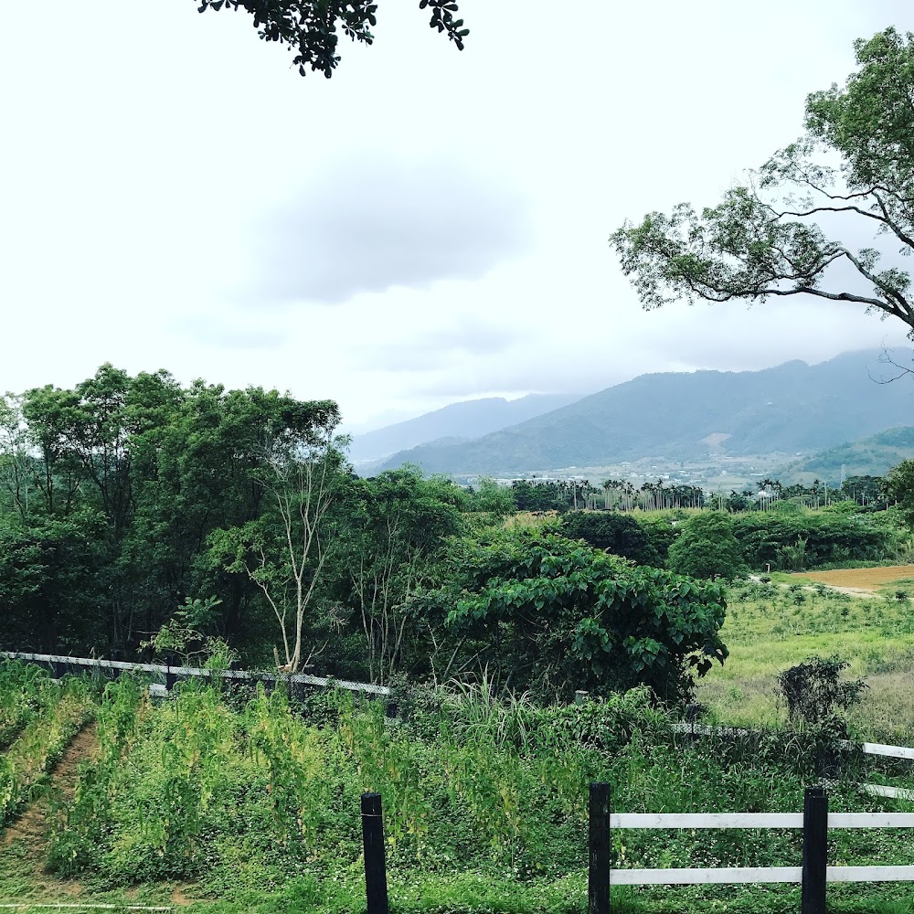 綠樹農田草地與遠方山脈白色柵欄景觀