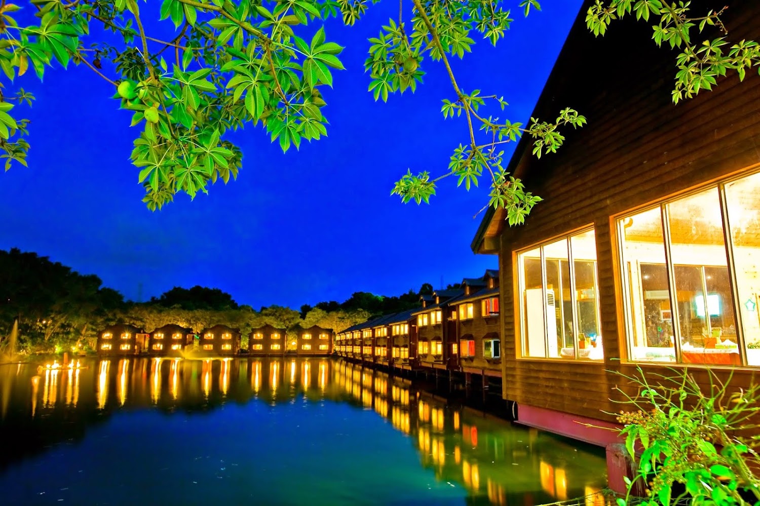 南元花園休閒農場湖畔木屋夜景