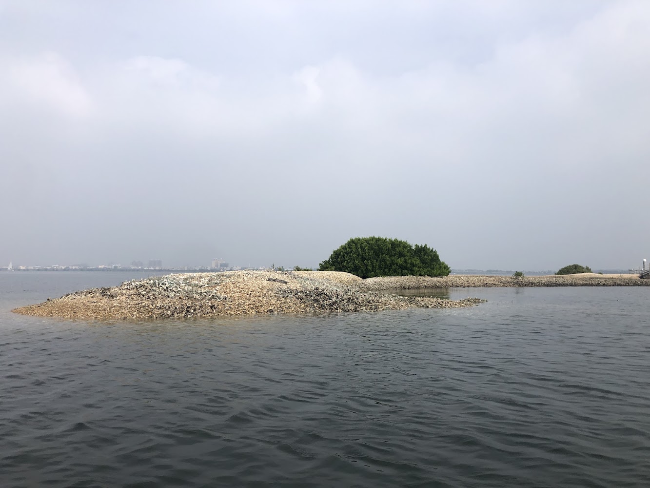 由貝殼或石頭堆積形成的小島四周環繞平靜水面