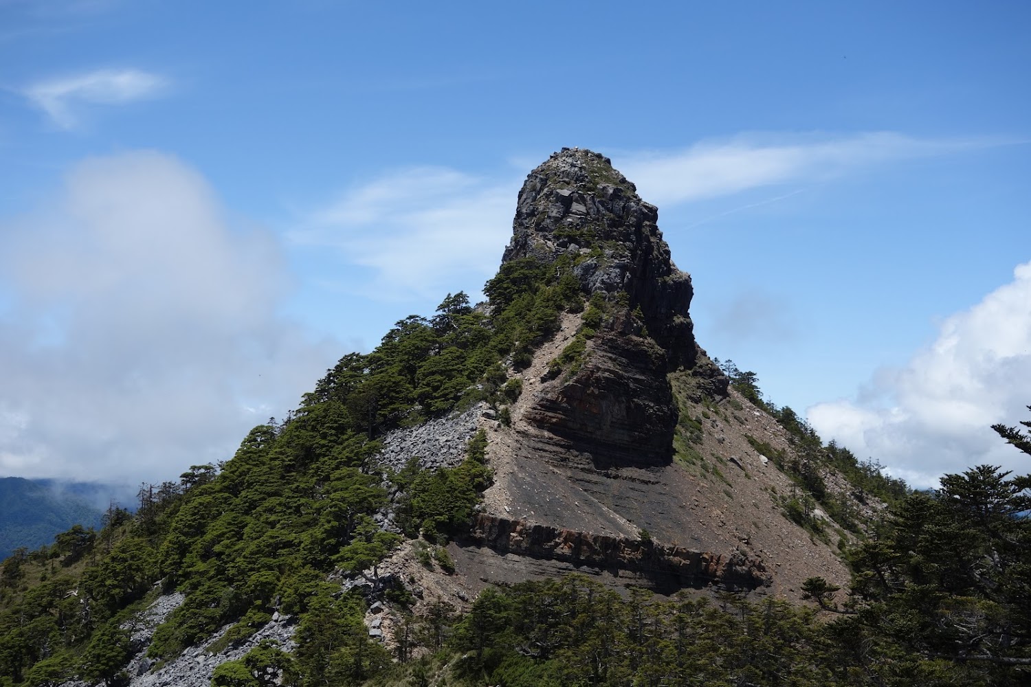 小霸尖山高聳山峰與藍天白雲