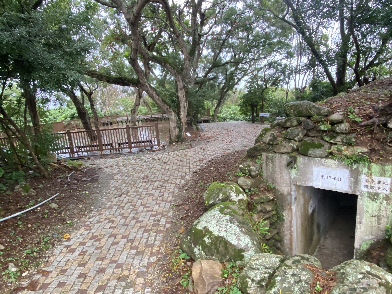 松園別館二戰防空壕洞口東17-041苔蘚石牆紅磚步道