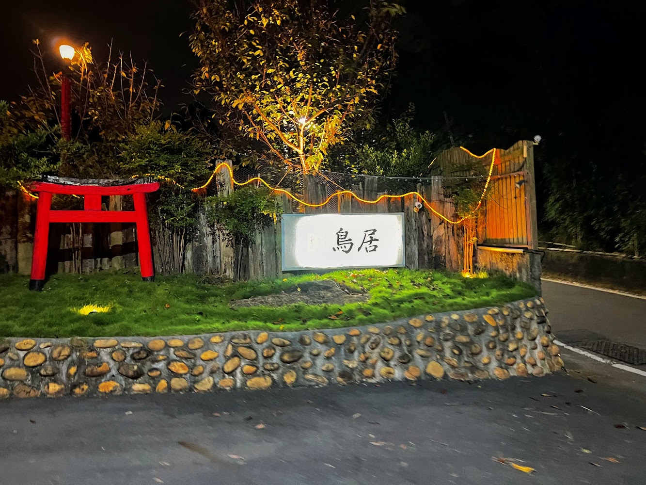 紅色鳥居與夜間燈光造景