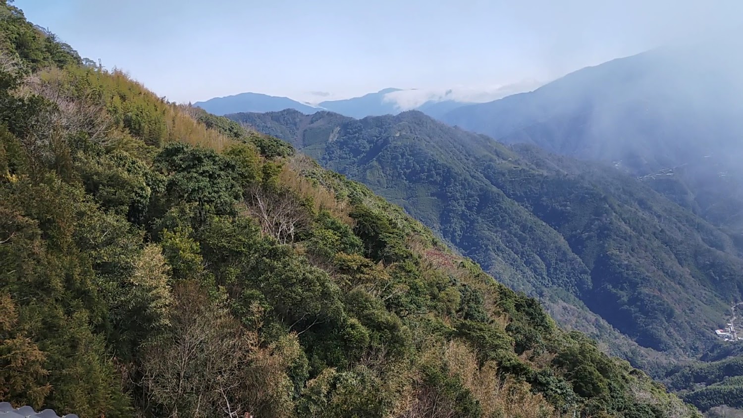 宇老觀景台山坡綠樹與連綿山巒