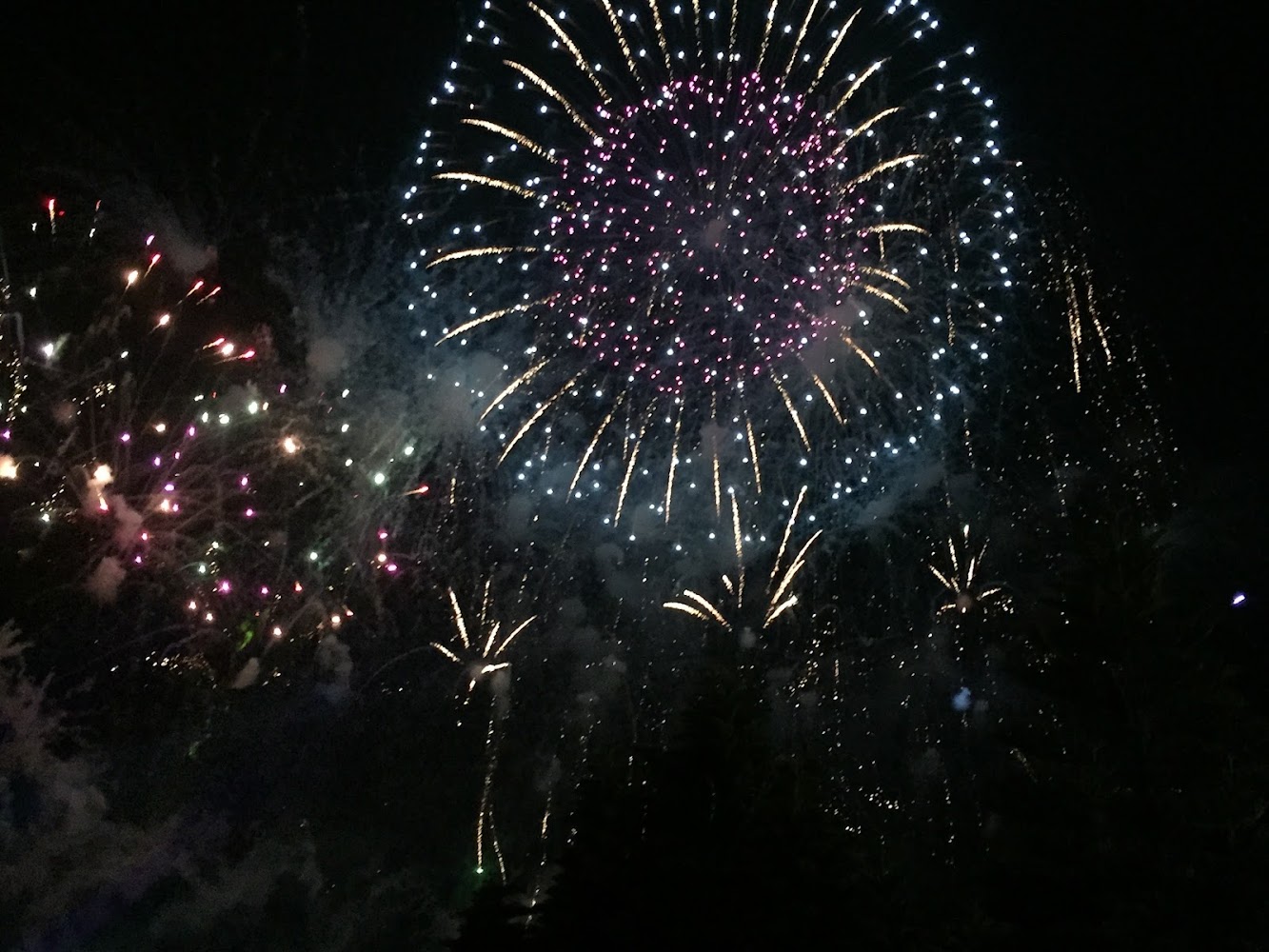 夜空中盛大的多層次煙火表演