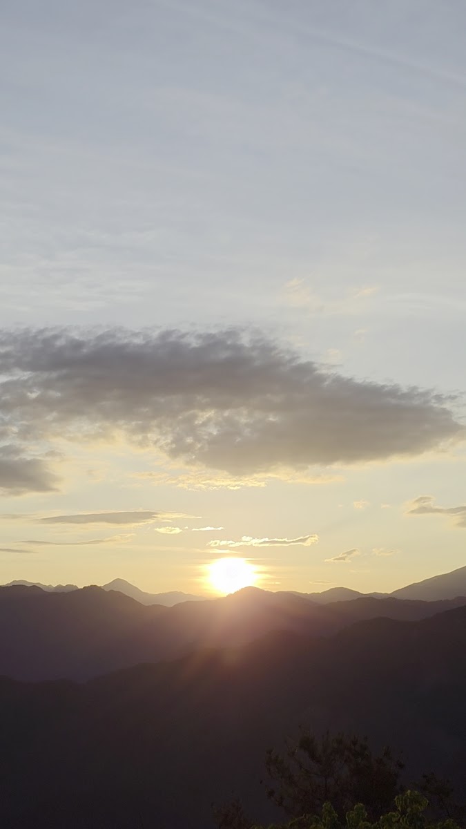 小笠原山觀景台壯觀雲海，金黃色日出光芒灑在山嶺之上