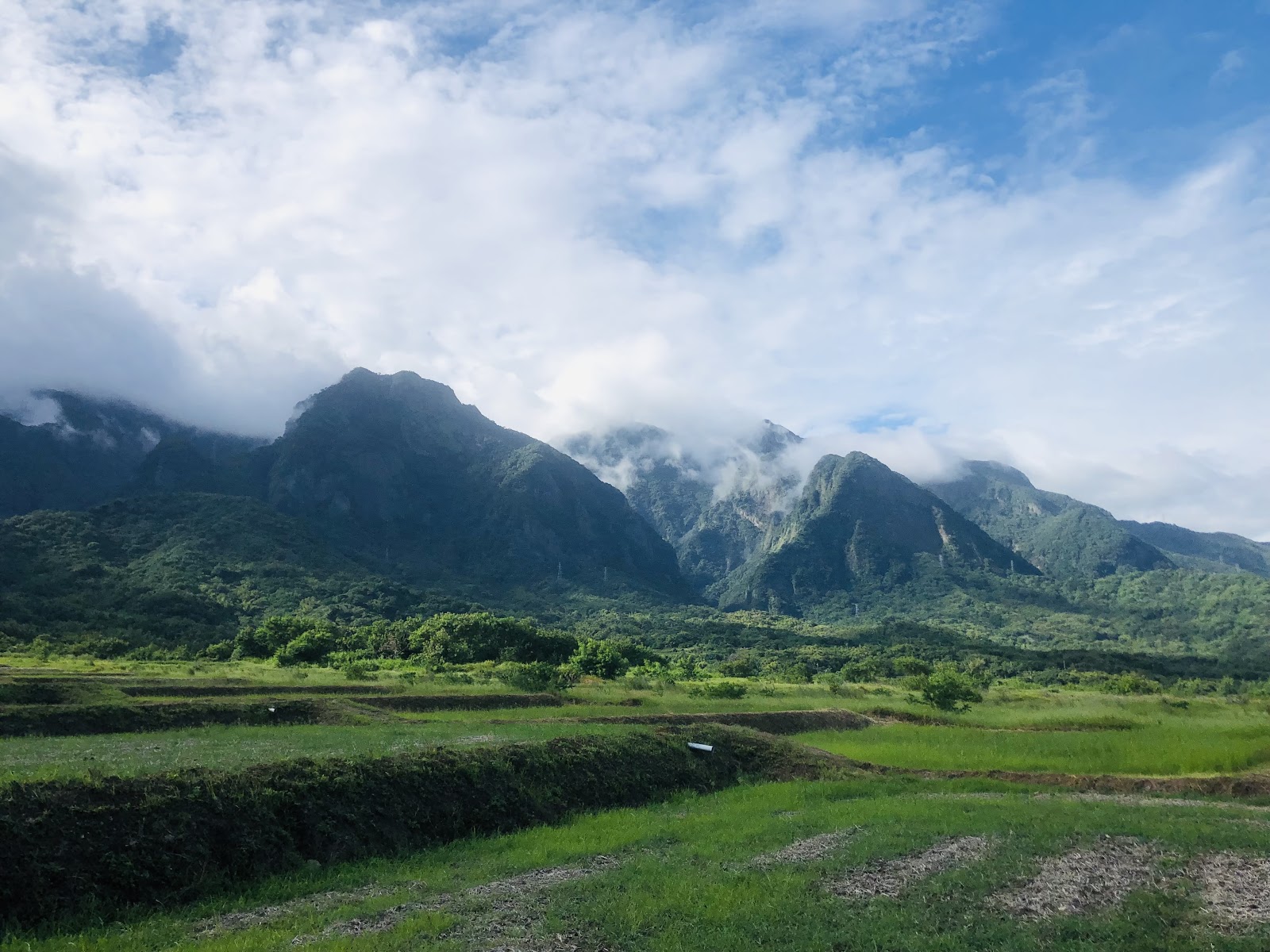 台東長濱金剛大道周邊農田平原與雲霧山脈景觀