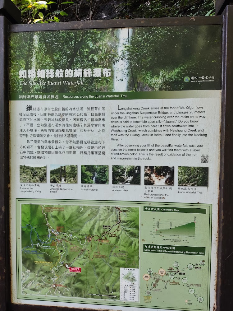 絹絲瀑布解說牌與路線資訊