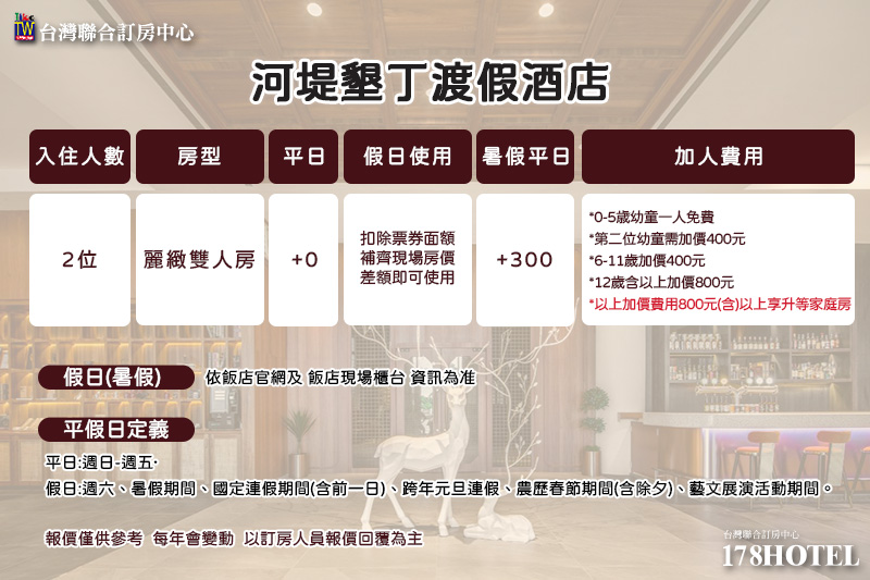 河堤墾丁渡假酒店．平日雙人房 $1480 起｜恆春核心地段，含早餐輕鬆玩南國
