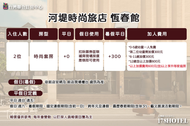 河堤時尚旅店.恆春館 平日雙人房 $1480 起|含早餐 高CP值入住墾丁生活圈
