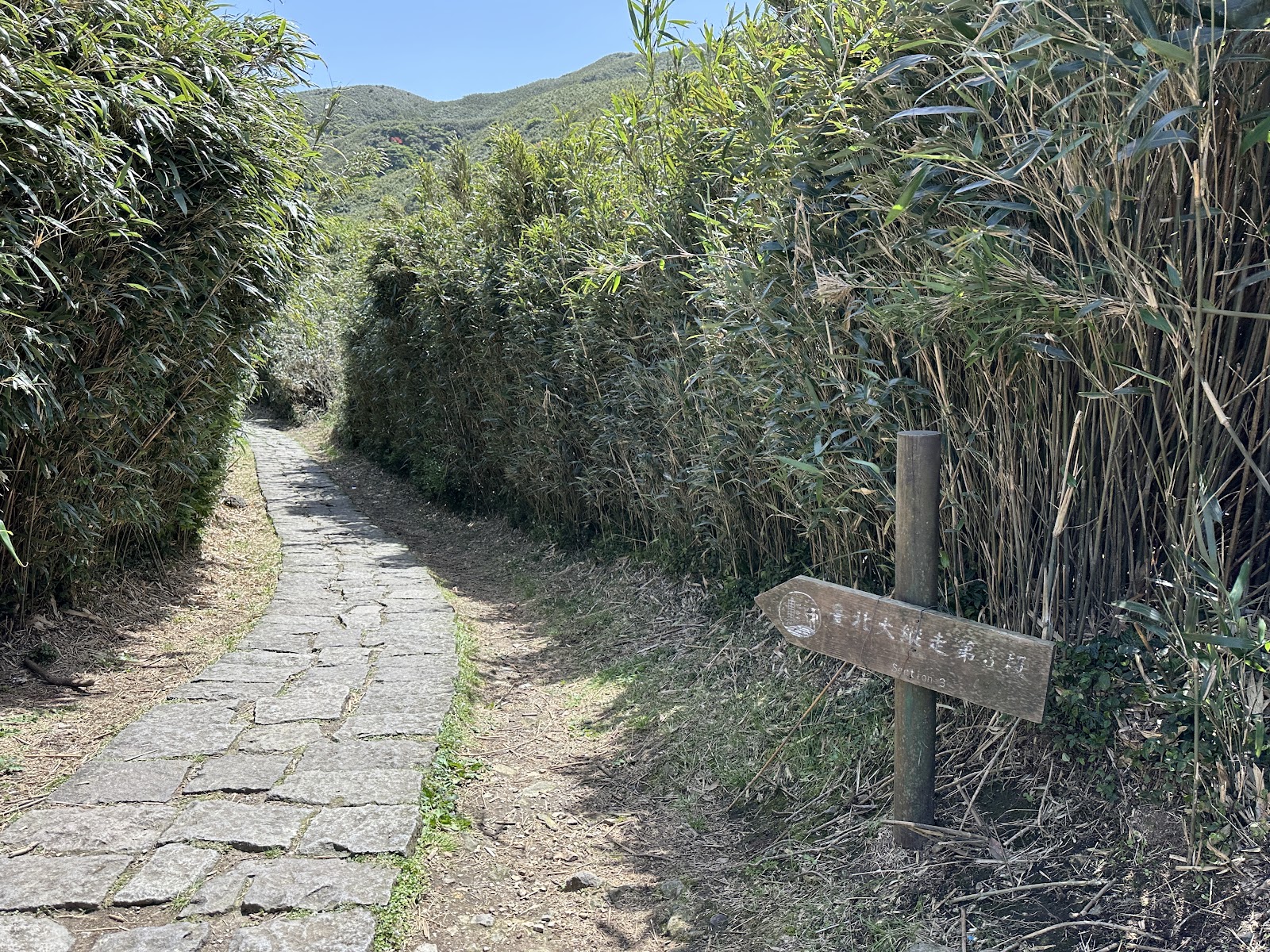 陽明山竹林登山步道，臺北大縱走第三段指示牌