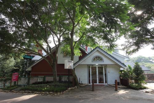 飛牛牧場住宿建築外觀與樹蔭景色