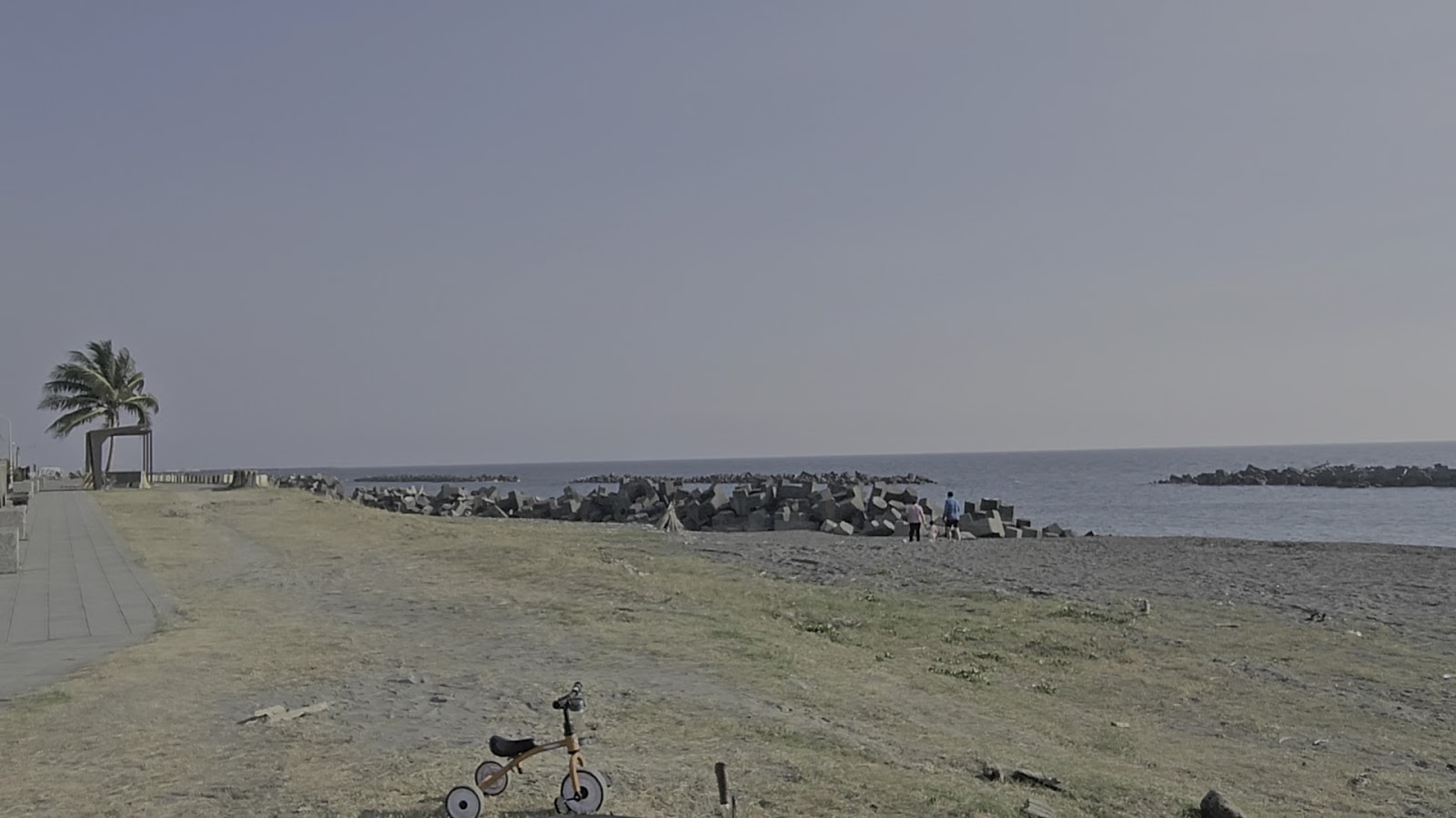 林園海洋濕地公園海岸步道,椰子樹,牌坊,遊客散步