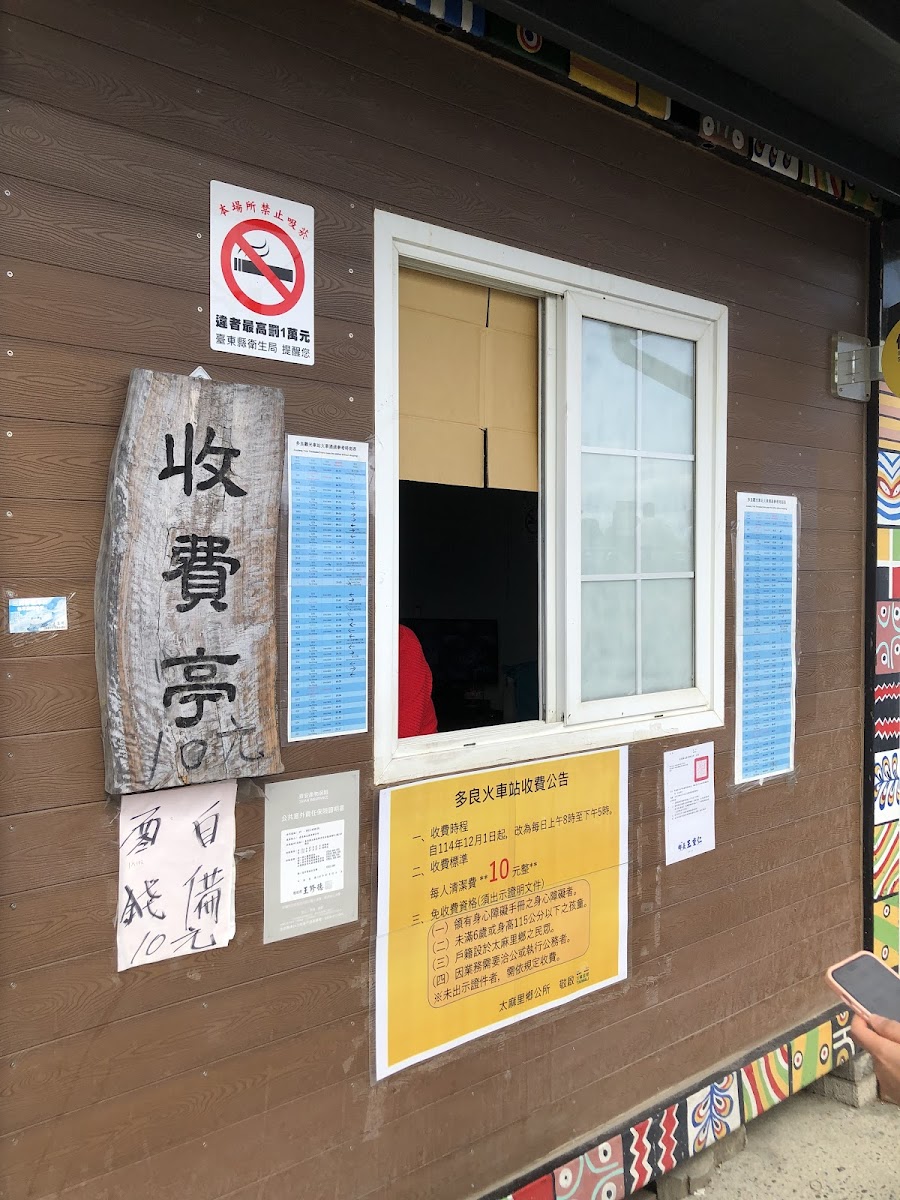 多良觀光車站月台,鐵道延伸至太平洋方向,旅客駐足欣賞
