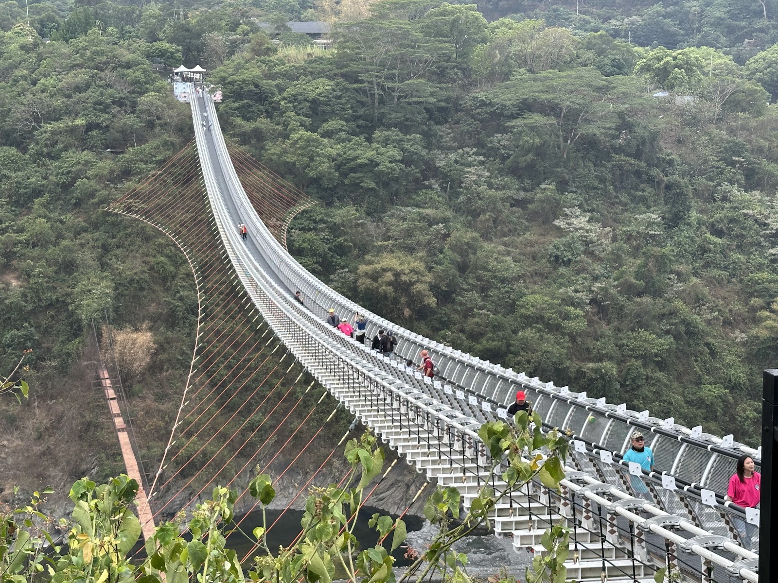 山川琉璃吊橋全景俯瞰 遊客行走 屏東三地門