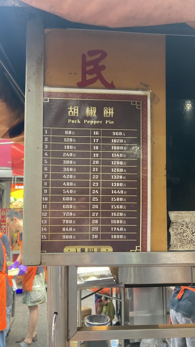 福州世祖胡椒餅饒河夜市價目板一顆55元